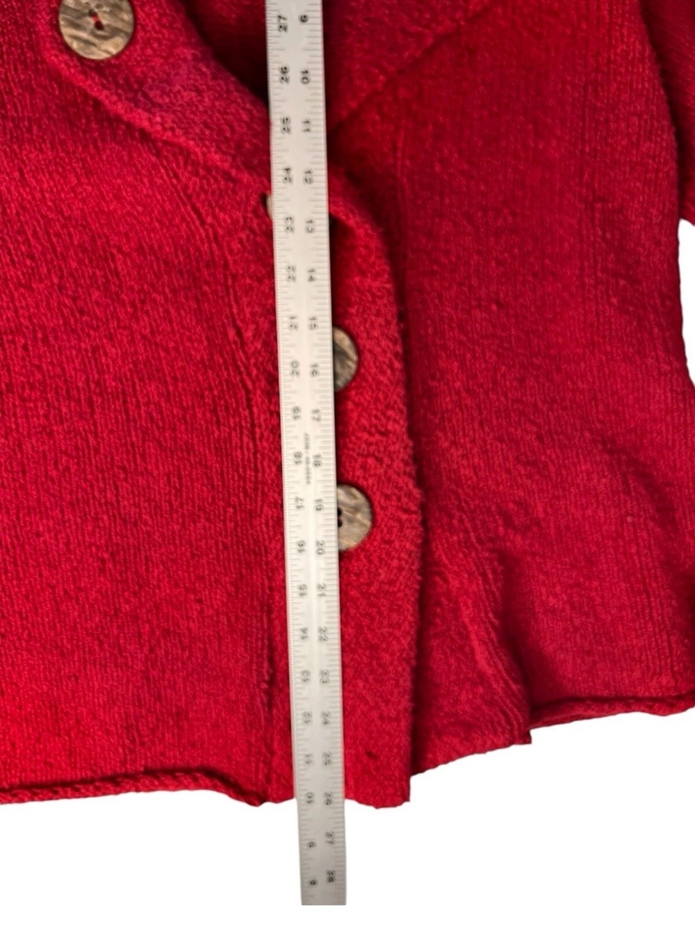 Willow Red Cotton Knit Cardigan Sweater Wood Buttons Cottagecore L Made USA E-4 - Picture 7 of 8